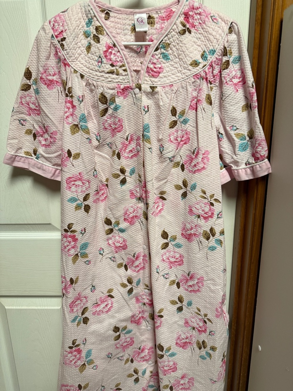 Vintage Pastel Pink Quilted Floral Nightgown with Rose Print